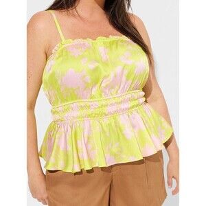 Torrid Peplum Square Neck Crop Cami Pink & Lime Yellow Plus Size 2X (18-20)